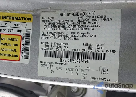 2013 Lincoln Mkz from USA, damaged, VIN 3LN6L2J95DR824541